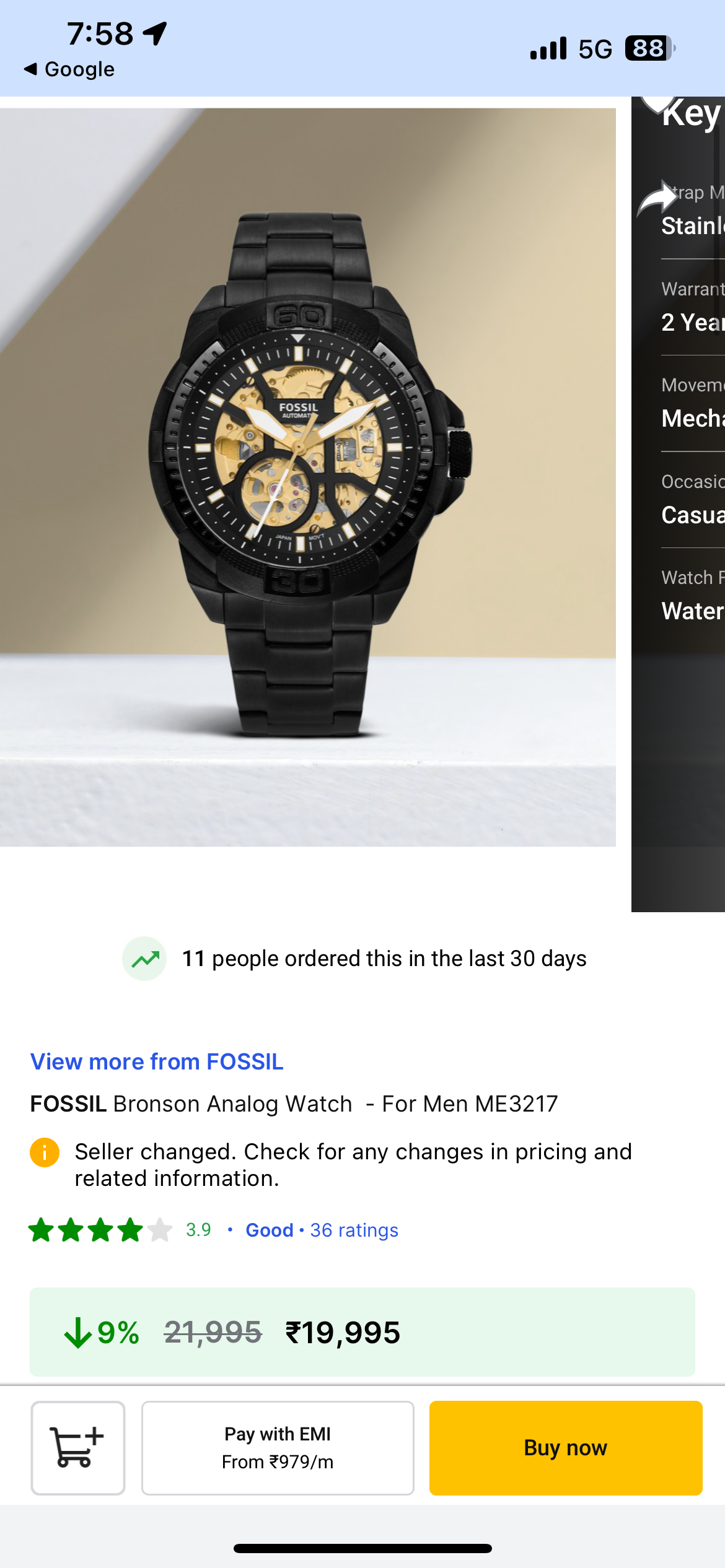 FOSSIL-BRONSON ANALOG WATCH