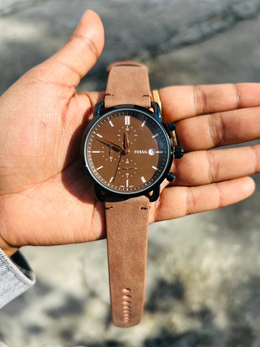 Fossil-Commuter Chronograph Brown Leather Watch
